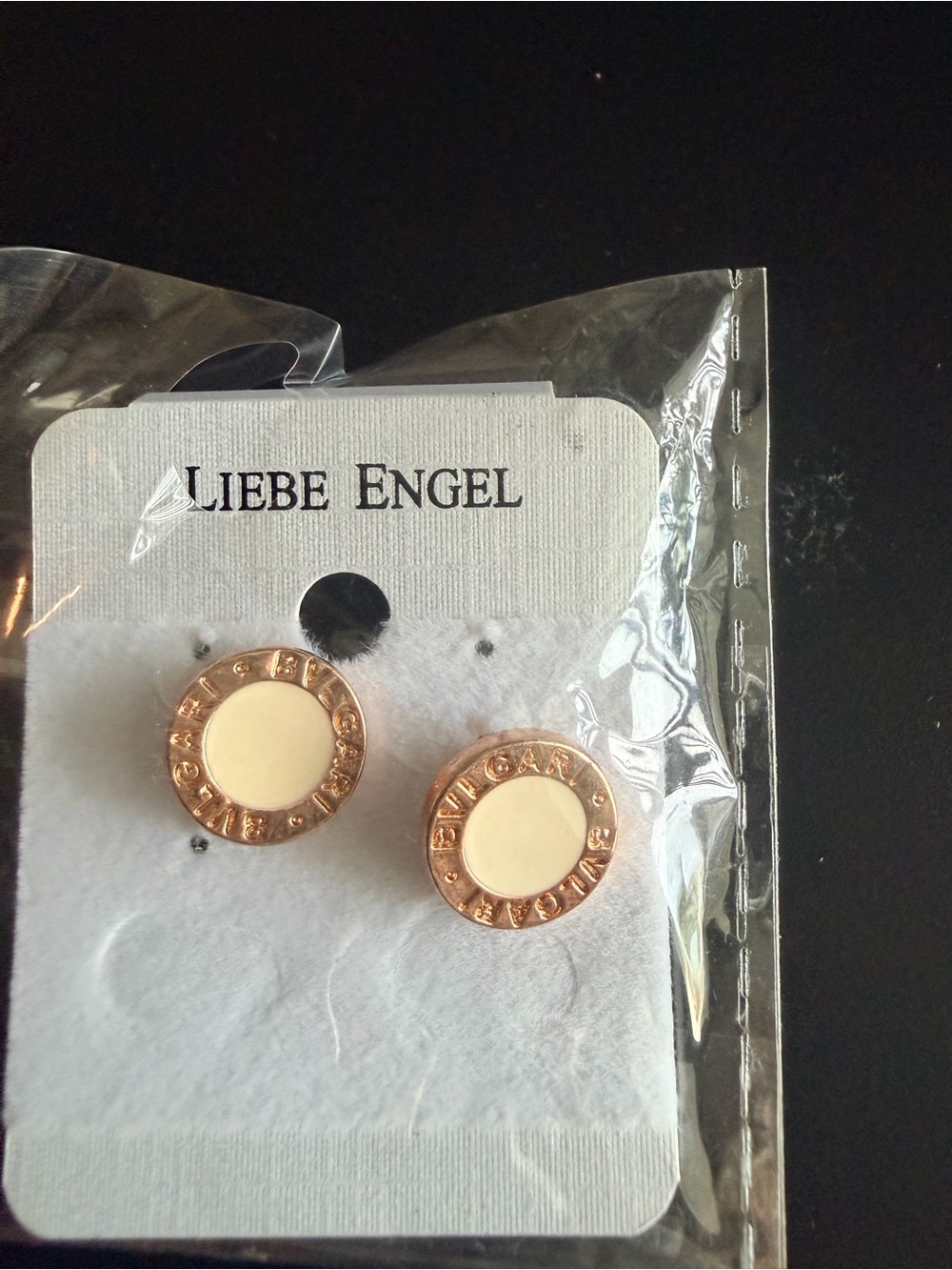 Rose Gold & Cream Circle Stud Earrings